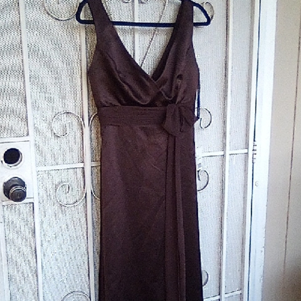 After Six Brown V-Neck Satin Evening Dress